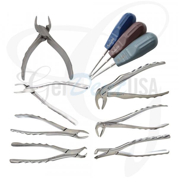 Atraumatic Tooth Extraction Kit With Anglevator Stainless Steel Color Coated Handle